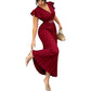 🎉 2026 Sale — Over 35,000 Sold 💃 Women Flowy Pleated V-Neck Maxi Dress – Ruffle Sleeve Metal Waist Gown 🌸