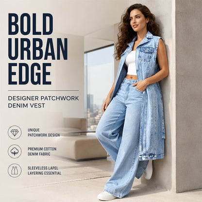 📢📢50% OFF !! ⏰ 🧥Women Sleeveless High Slit Denim Vest Dress – Patchwork Longline Jean Waistcoat ✨