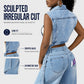 📢📢50% OFF !! ⏰ 🧥Women Sleeveless High Slit Denim Vest Dress – Patchwork Longline Jean Waistcoat ✨