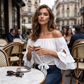 🎉 2026 Sale — Over 25,000 Sold! 💞 Women Casual Off Shoulder Sweet Bow Tie Front Summer Blouse – Breezy Summer Elegance 🌸