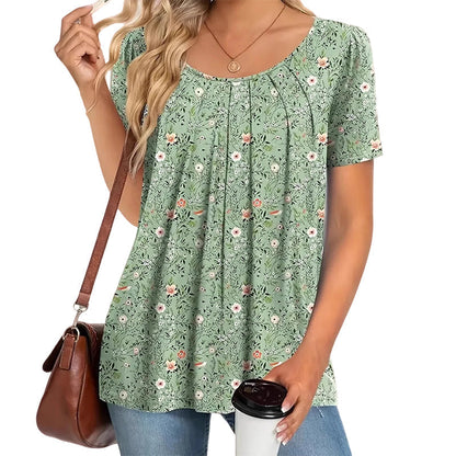 Women's Round Neck Short-Sleeved Floral Top