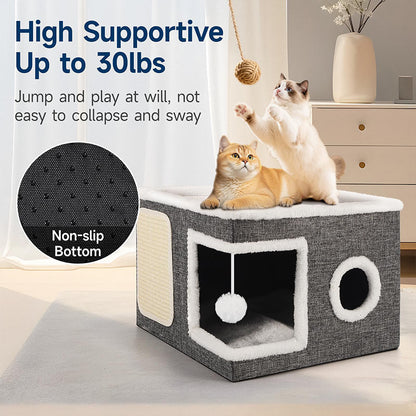 📢📢50% OFF & In Stock and Free Shipping✈️ 🏠 Foldable 2-in-1 Cat Cube House – Dual-Level Design, Built-in Scratching Pad & All-Season Comfort – Space-Saving & Portable 🐾