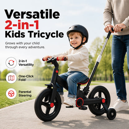 📢📢50% OFF !! ⏰2-in-1 Convertible Kids' Tricycle and Balance Bike with Parent Push Handle