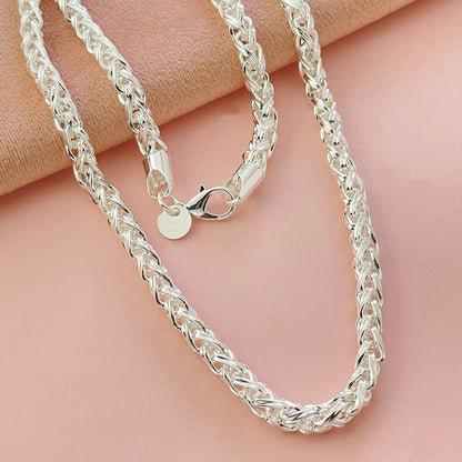 Elegant Silver-Tone Braided Wheat Chain Necklace