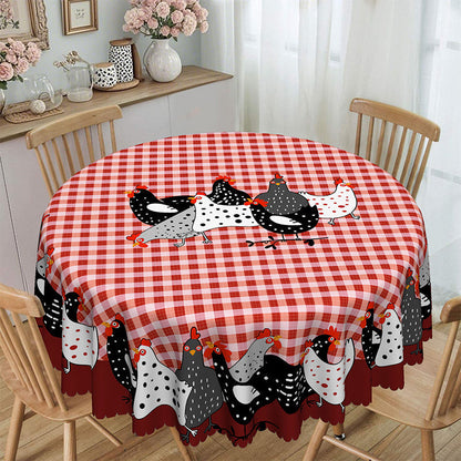 📢📢50% OFF !!⏰ ❤️ Farmhouse Rooster Tablecloth – Red Buffalo Plaid Chicken Table Cover, Spill Proof & Scalloped Lace Edge ✨