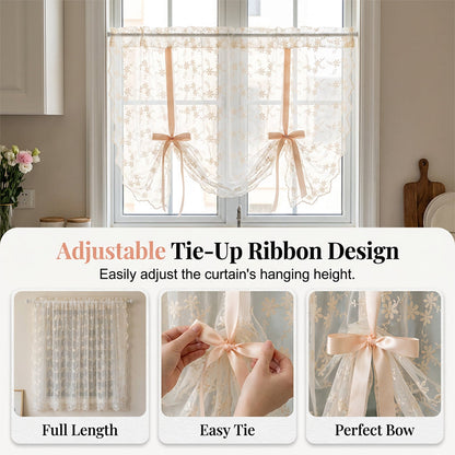 📢📢50% OFF !! ⏰🌸Embroidered Floral Tie-Up Sheer Curtain