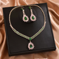 📢📢50% OFF !! ⏰💎 Zircon Jewelry Set – Necklace & Drop Earrings for Women – Pink & Green Design, Premium Copper Base ✨