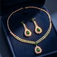 📢📢50% OFF !! ⏰💎 Zircon Jewelry Set – Necklace & Drop Earrings for Women – Pink & Green Design, Premium Copper Base ✨
