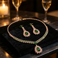 📢📢50% OFF !! ⏰💎 Zircon Jewelry Set – Necklace & Drop Earrings for Women – Pink & Green Design, Premium Copper Base ✨