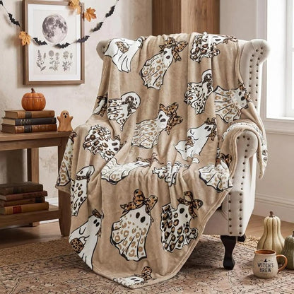 📢📢50% OFF & In Stock⏰🎃Halloween Ghost Print Cozy Throw Blanket