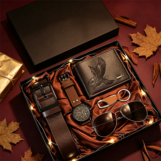 📢📢50% OFF !!⏰️Men's 7-Piece Gift Set with Watch Wallet Belt Sunglasses Keychain