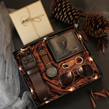 📢📢50% OFF !!⏰️Men's 7-Piece Gift Set with Watch Wallet Belt Sunglasses Keychain