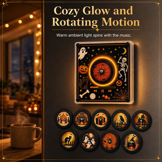 📢📢40% OFF !! ⏰ NFC Magnetic Fridge Music Box – Tap to Play, 360° Rotating LED Light 🧲