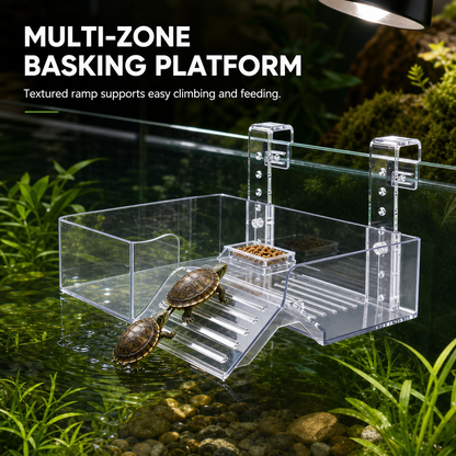 📢📢50% OFF !! ⏰ Hanging Turtle Basking Platform – Clear Acrylic Non-Slip Ramp, Built-In Feeding Trough & Adjustable Mount – Multi-Zone Resting Deck for Healthy Shell Growth 🐢