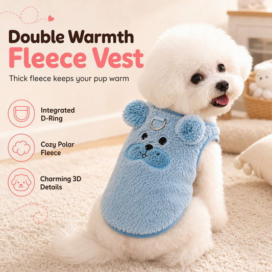📢📢50% OFF !! ⏰ Fleece Lined Pet Cartoon Vest – Warm, Leash Ring, Soft ✨
