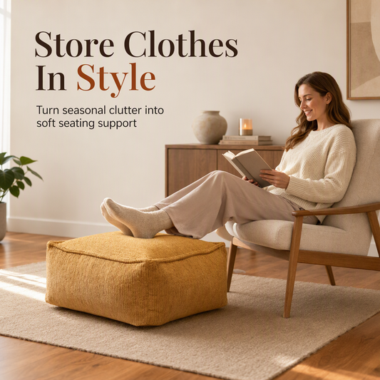 📢📢50% OFF !! ⏰Boho Storage Ottoman Pouf Cover – fill with clothes & blankets, supports 220 lbs, washable canvas. Tidy & cosy! 🏠✅