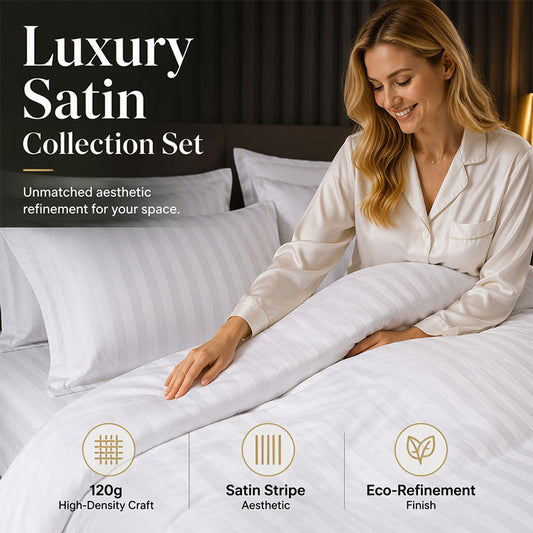 📢📢50% OFF !! ⏰ Hotel Style Satin Stripe Bedding Set – 120g Fabric, Internal Ties, 7 Colors ✨