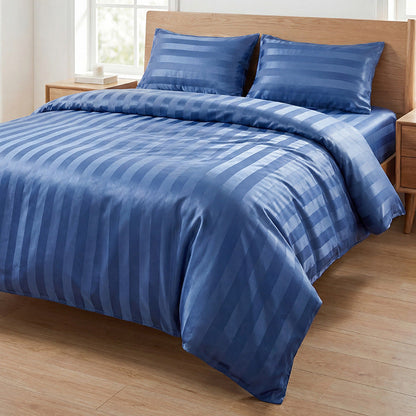 📢📢50% OFF !! ⏰ Hotel Style Satin Stripe Bedding Set – 120g Fabric, Internal Ties, 7 Colors ✨