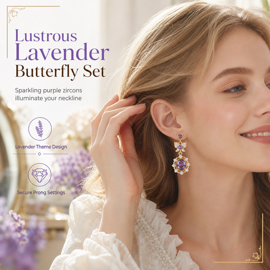 📢📢50% OFF !! ⏰Lavender Manor Purple Zircon Butterfly Jewelry Set with Adjustable Open Ring and Earrings