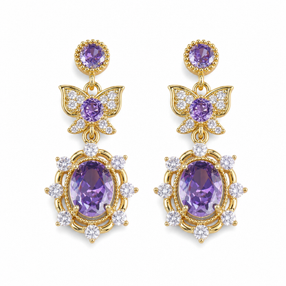 📢📢50% OFF !! ⏰Lavender Manor Purple Zircon Butterfly Jewelry Set with Adjustable Open Ring and Earrings