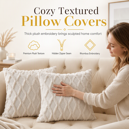📢📢50% OFF !! ⏰Soft Plush Cushion Cover with Embroidered Geometric Diamond Pattern Minimalist Solid Color Throw Pillow Case for Sofa