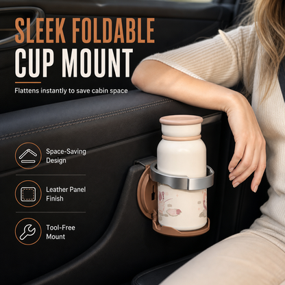 ☕ 50% Off Now ✨ Foldable Car Door Cup Holder — Faux Leather & Clip-On, 5 Colors 🚗