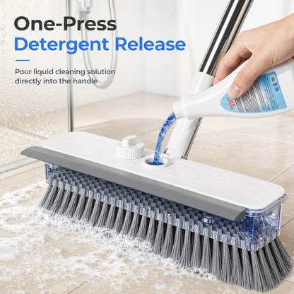 📢📢40% OFF !! ⏰Long Handle Floor Scrub Brush with Stiff Bristles and Squeegee 2-in-1 Household Bathroom Cleaning Tool with Built-in Soap Dispenser and Detachable Head