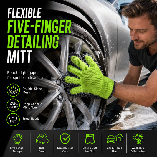 📢📢50% OFF !! ⏰Thickened Plush Five Finger Car Wash Glove with Sandwich Mesh for Vehicle Detailing and Household Cleaning