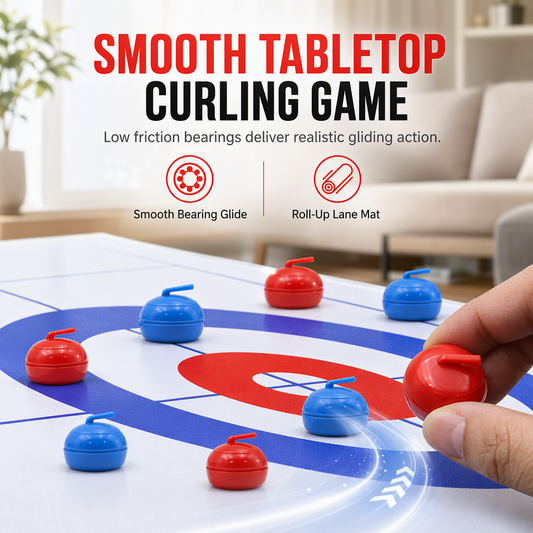 📢📢50% OFF !! ⏰Tabletop Mini Curling Game Set with Roll Up Mat and Plastic Curling Stones Interactive Indoor Board Game for Kids and Adults