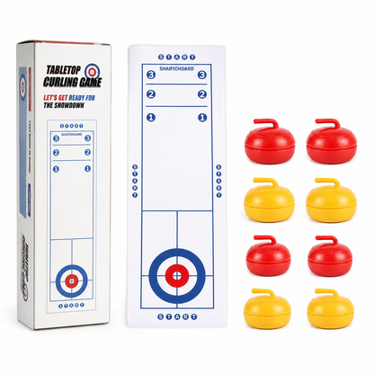 📢📢50% OFF !! ⏰Tabletop Mini Curling Game Set with Roll Up Mat and Plastic Curling Stones Interactive Indoor Board Game for Kids and Adults
