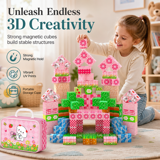 📢📢50% OFF !! ⏰Magnetic Set for Kids Educational Construction Toys for Toddlers and Girls Age 3 to 6 Birthday Gift with Storage Box