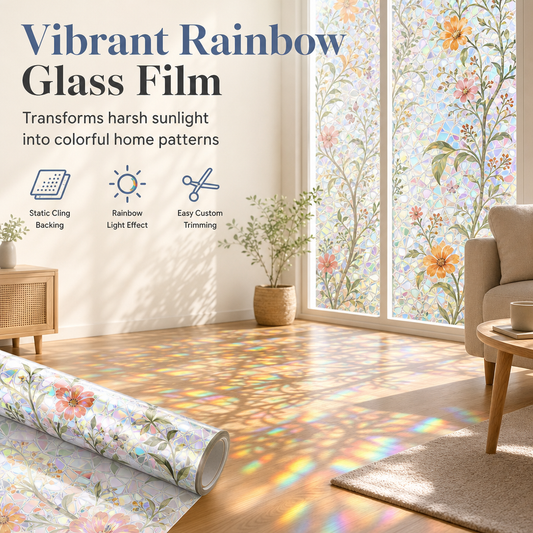 📢📢50% OFF !! ⏰Rainbow Static Cling Window Film Colorful Flower Decorative Glass Sticker Cuttable for Home Decor