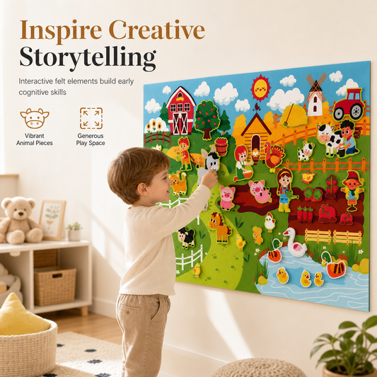 📢📢40% RABATT !!⏰Kids DIY Felt Story Board Set 104x75 cm Farm Animal Theme Interactive Storytelling Wall Toy for Toddlers Early Learning