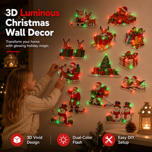 📢📢50% OFF !! ⏰Christmas Glowing Wall Sticker Night Lights with Light Bases Featuring Santa Claus Snowman Reindeer and Christmas Tree for Holiday Decor