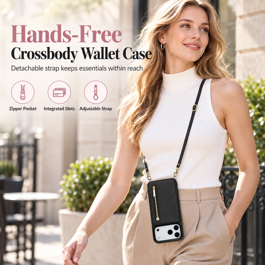 📢📢50% OFF !! ⏰Crossbody Wallet Phone Case with Zipper Pocket Card Holder Kickstand