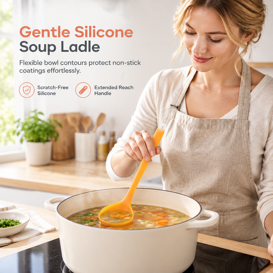 📢📢50% OFF !! ⏰Thickened Translucent Silicone Soup Ladle for Non-Stick Cookware Kitchen Cooking Spoon