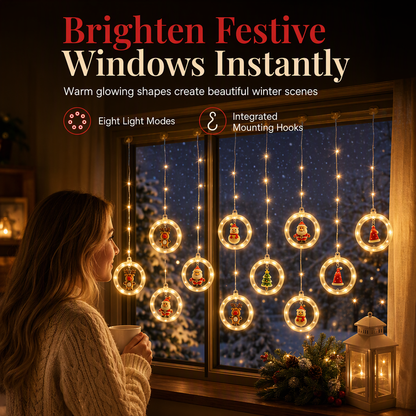 📢📢40% OFF !! ⏰LED Christmas Icicle String Lights USB Powered Star and Christmas Tree Ring Hanging Lights for Holiday Window Decoration
