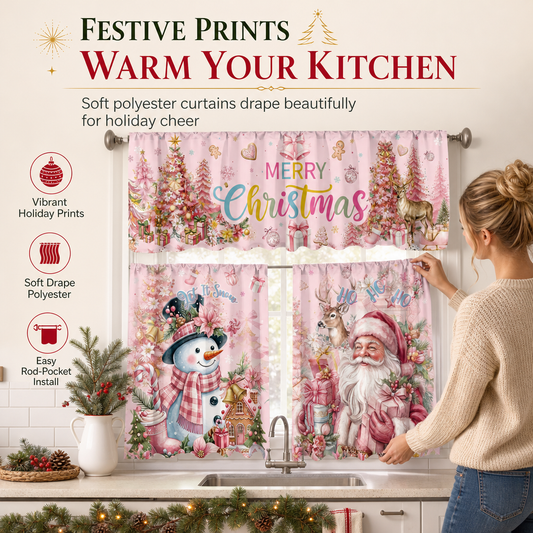 📢📢50% OFF !! ⏰Christmas Kitchen Curtains Set