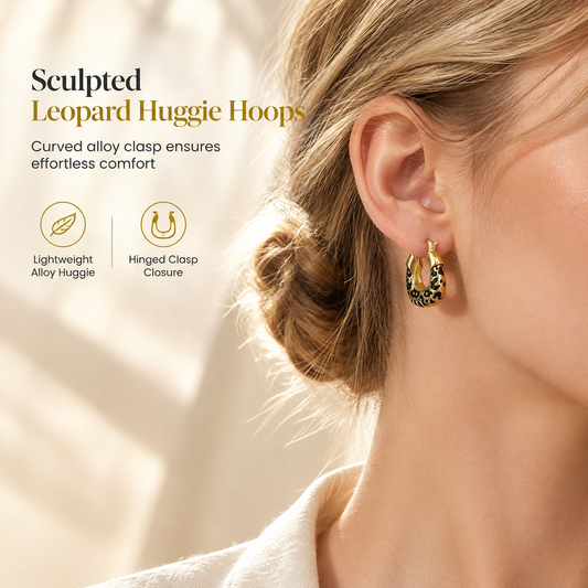 📢📢50% OFF !! ⏰Vintage Leopard Print U Shaped Huggie Hoop Earrings for Women