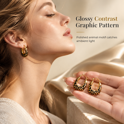 📢📢50% OFF !! ⏰Vintage Leopard Print U Shaped Huggie Hoop Earrings for Women