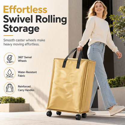 📢📢50% OFF !! ⏰Large Capacity Waterproof Foldable Moving Bag with Wheels Heavy Duty Rolling Storage Tote for College Dorm and Household Organization