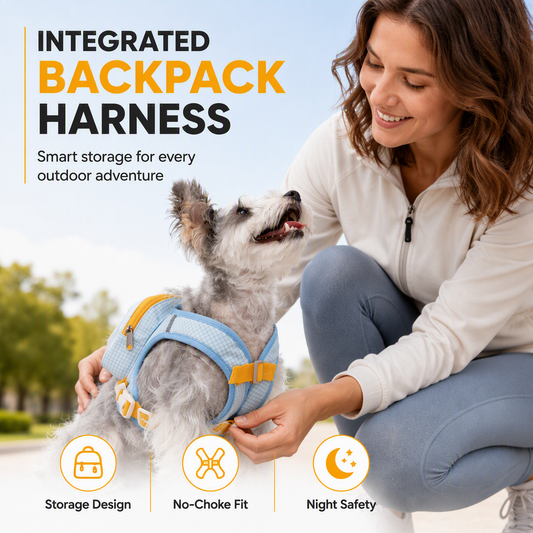 📢📢50% RABATT !!⏰2-in-1 Reflective Pet Backpack Harness Vest with Zipper Pouch 🐕