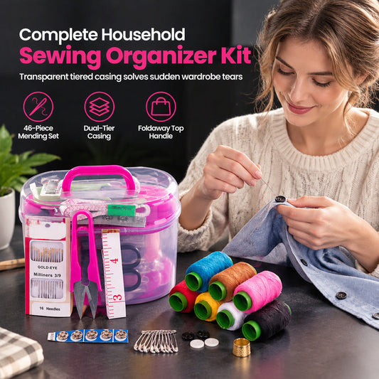 Portable Household Sewing Kit and Box for Daily Hand Sewing and Mending