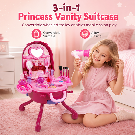 📢📢50% OFF !! ⏰3-in-1 Princess Vanity Suitcase — 30 Makeup Toys & Rolling Trolley 🧳