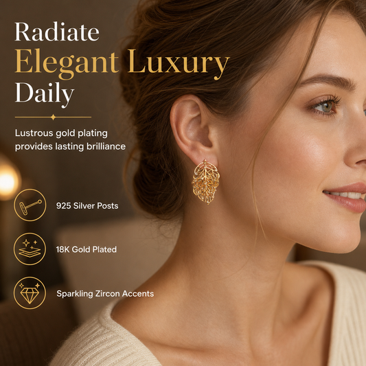 📢📢50% OFF !! ⏰18K Gold Plated Two Way Wear Cutout Double Leaf Stud Earrings with Sparkling Cubic Zirconia
