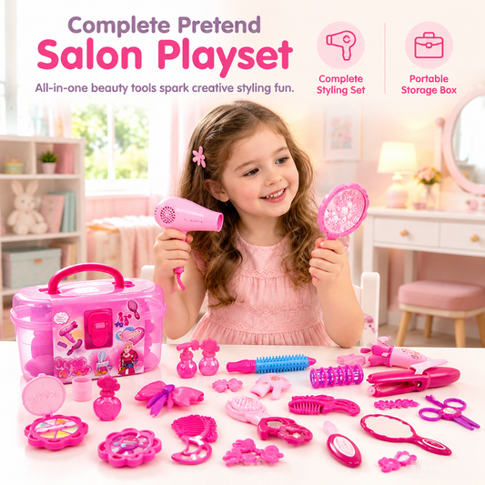 📢📢 40% OFF🎨Kids Hair Salon Pretend Play Set – Toy Hair Dryer & Beauty Accessories for Creative Role Play