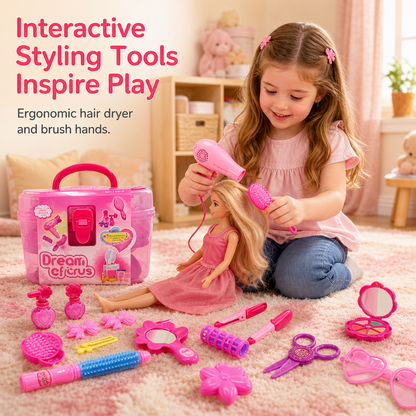 📢📢 40% OFF🎨Kids Hair Salon Pretend Play Set – Toy Hair Dryer & Beauty Accessories for Creative Role Play