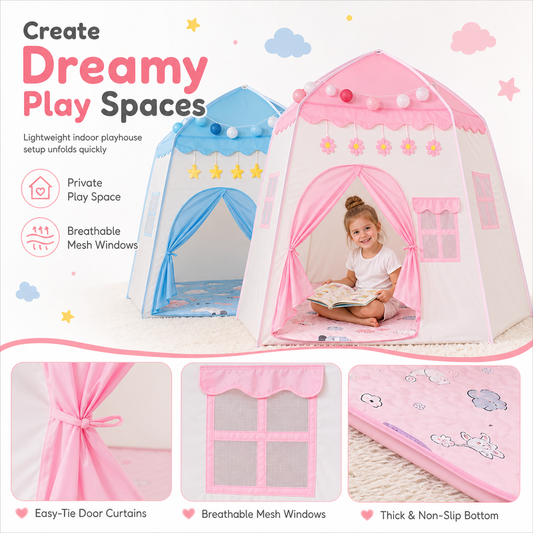 Kids Indoor Play Tent Princess Castle Secret Base Bed Tent Playhouse for Toddlers