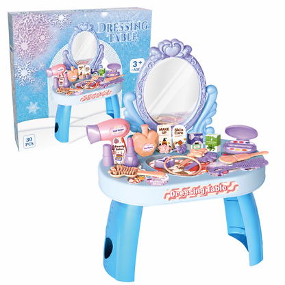 Kids Pretend Play Makeup Vanity Table Toy Set with Princess Accessories for Girls and Boys