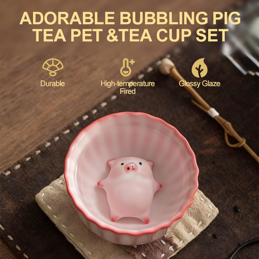 📢📢50% OFF !! ⏰Adorable Bubbling Pig Tea Pet &Tea Cup Set